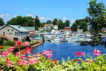 A view of a lakeside building in Rhode Island